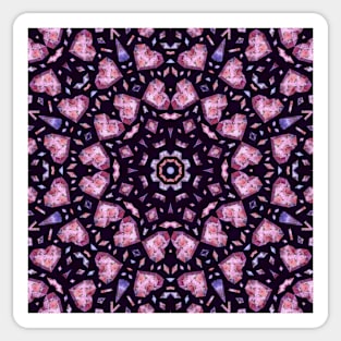 Crystal Hearts and Flowers Valentines Kaleidoscope pattern (Seamless) 24 Sticker